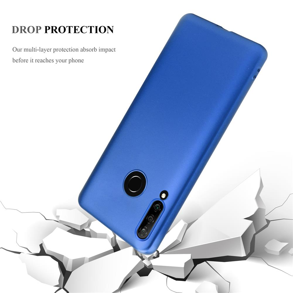 Una custodia blu per telefono cade attraverso il cemento incrinato.