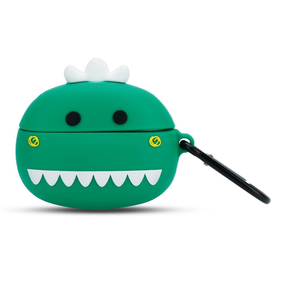 Grünes Comic-Monster-Etui mit weißen Zähnen und einem weißen Krönchen.