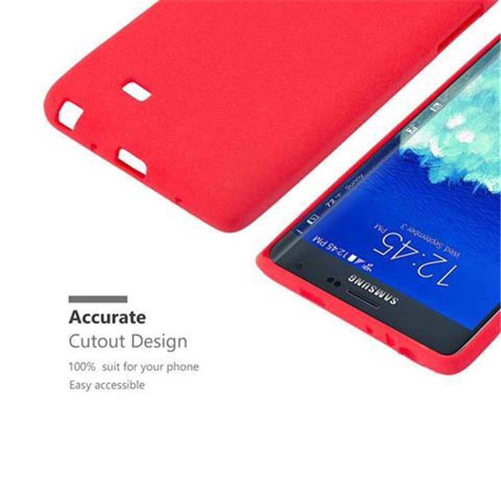 Funda roja para teléfono junto a un smartphone mostrando las 12:45.