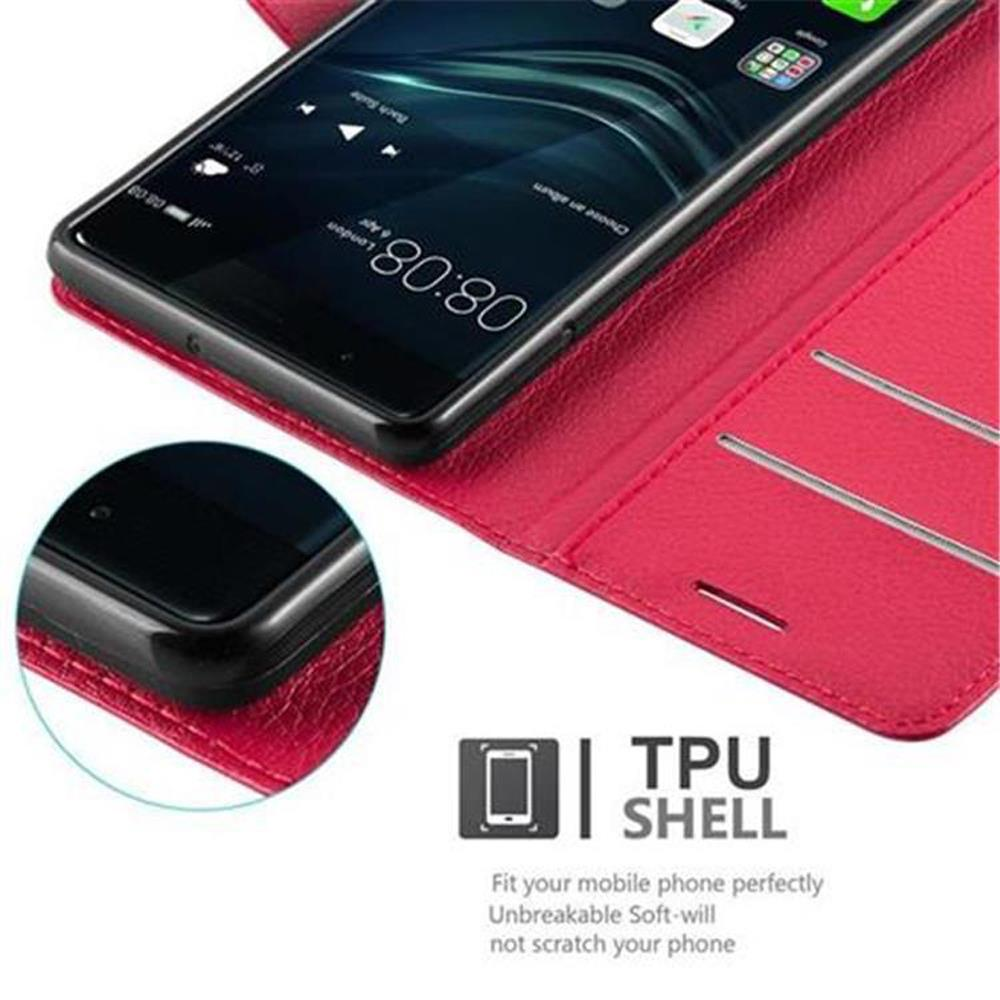 Ein rotes Handycover mit einem Smartphone, das 8:08 Uhr anzeigt.