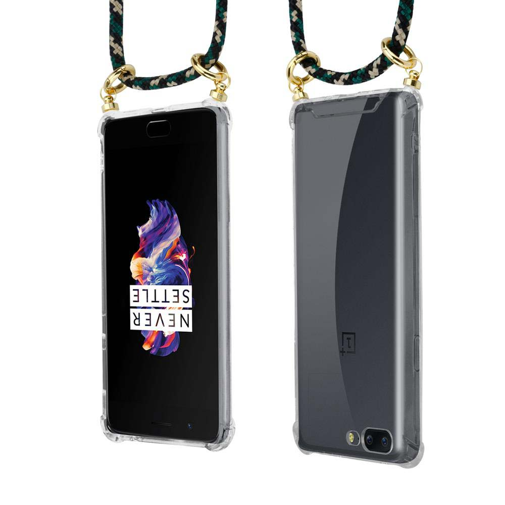 Ein Smartphone mit einer durchsichtigen Hülle und einem Lanyard. Die Vorderseite zeigt den Bildschirm.