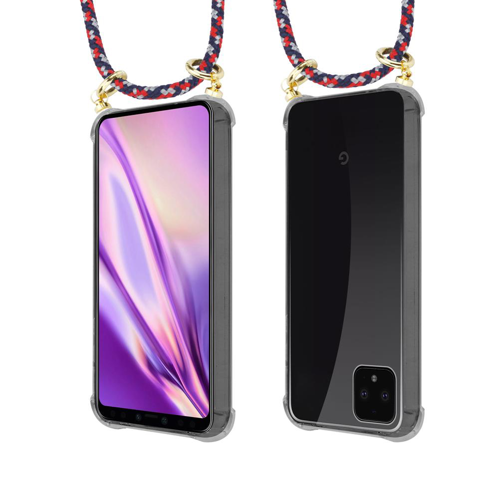 Zwei Smartphones in transparenten Hüllen mit Lanyards.