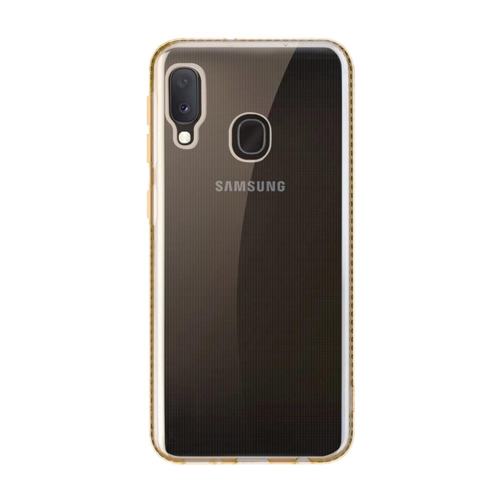 Retro di un telefono Samsung trasparente con fotocamera e sensore di impronte.