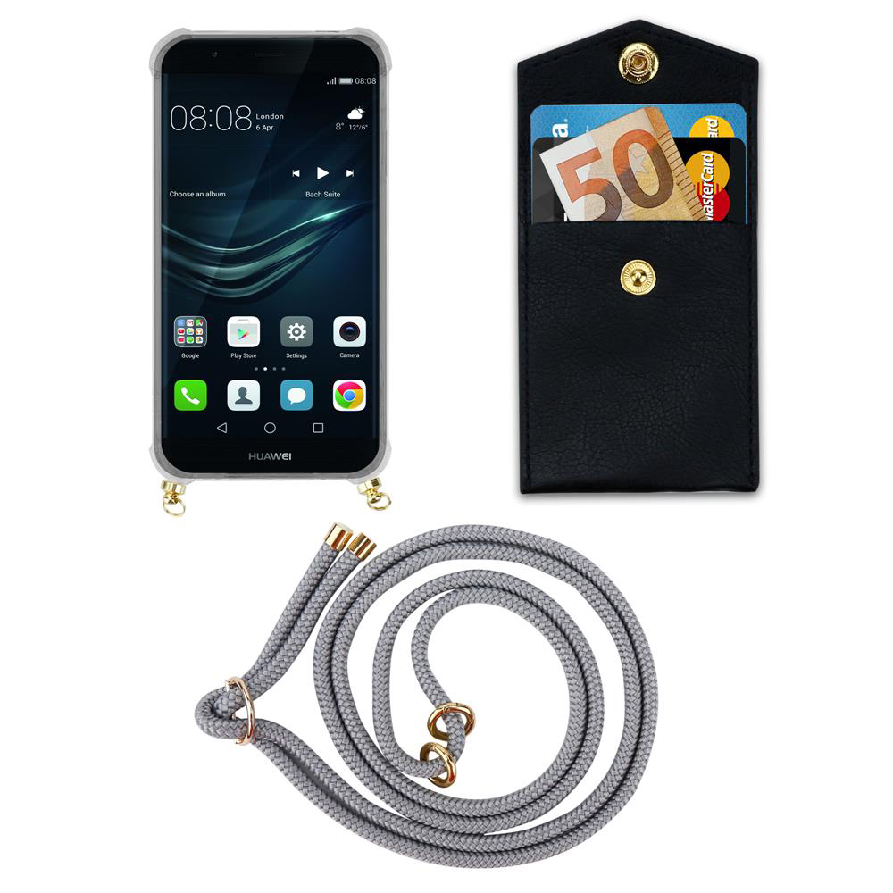 Ein Smartphone mit einer schwarzen Kartenhülle, 50 Euro und einer Schnur.
