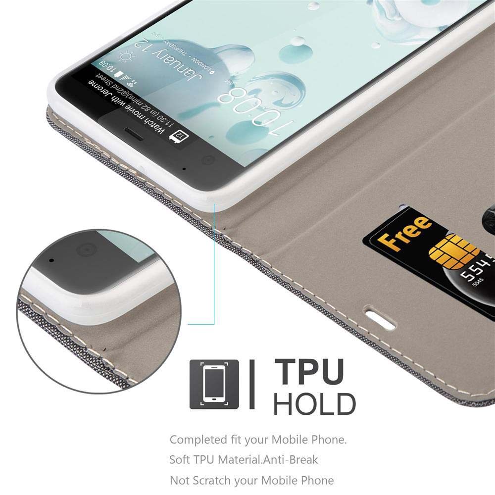 Custodia per telefono con slot per schede e display. Grigio e bianco.