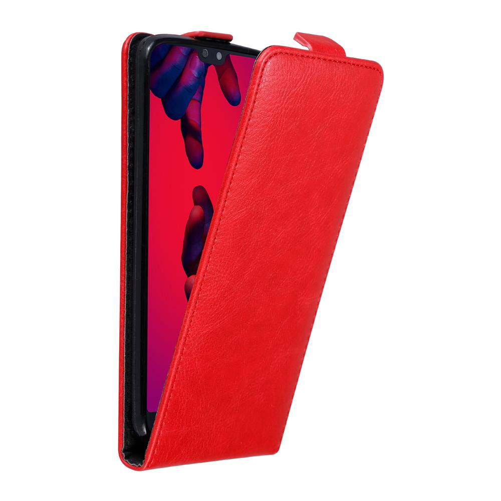 Funda roja para teléfono tipo libro abierta, con fondo rojo.