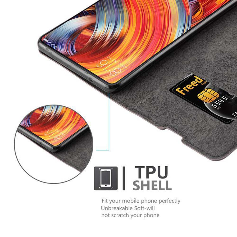 Uno smartphone con uno sfondo colorato in una custodia protettiva.