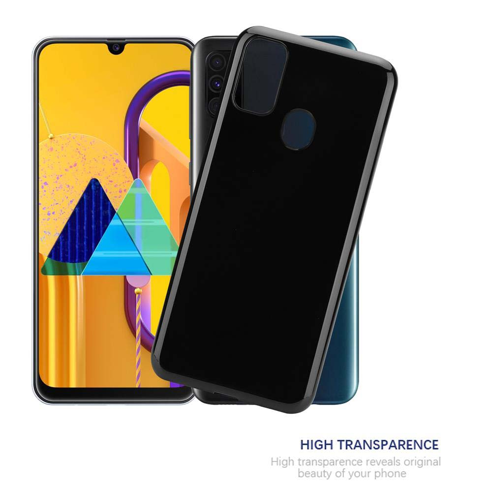 Una custodia nera copre uno smartphone con schermo giallo che mostra forme geometriche.