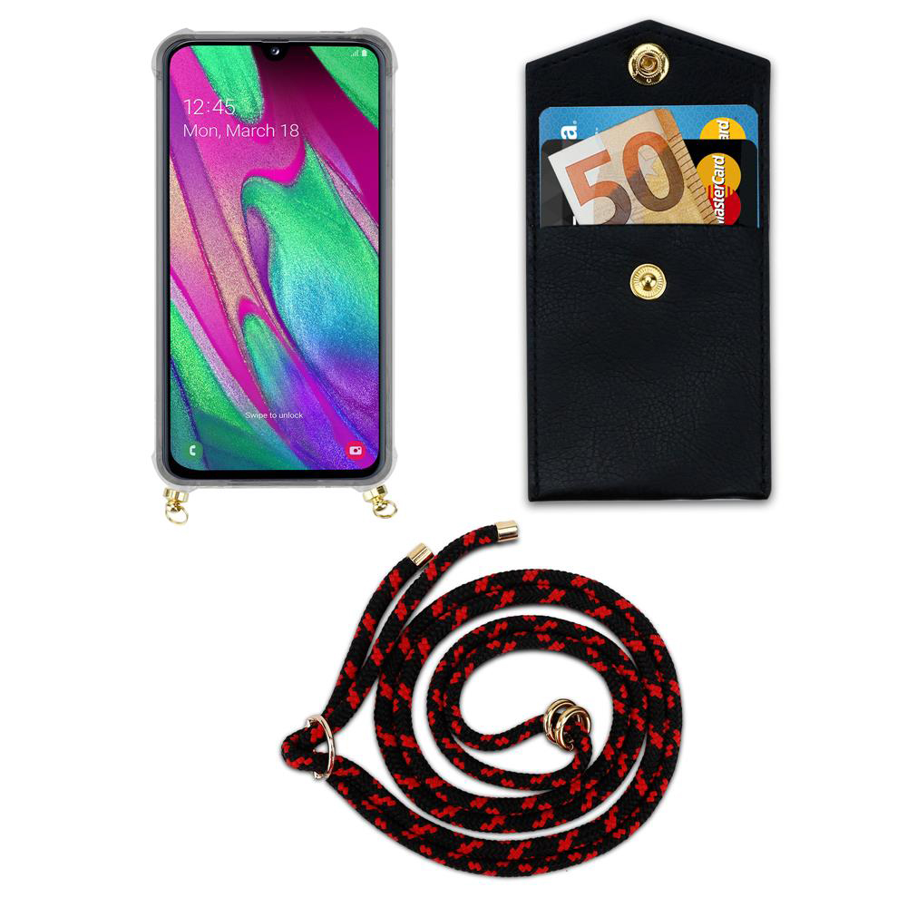 Smartphone con cover, portafoglio con carte e cordino