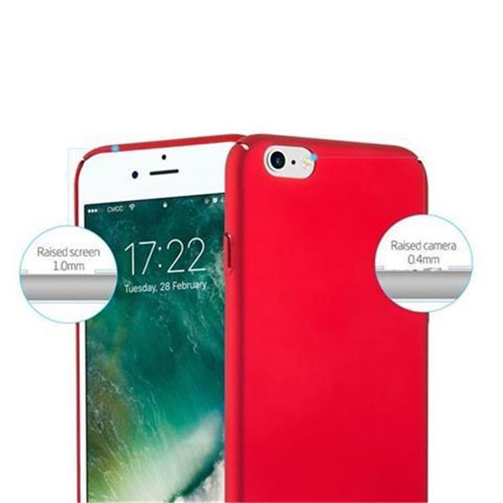Rotes Handy mit angezeigter Uhrzeit und Datum. Erhöhte Kanten.