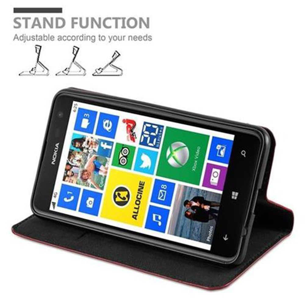 Uno smartphone Nokia in una custodia in pelle rossa con funzione stand.