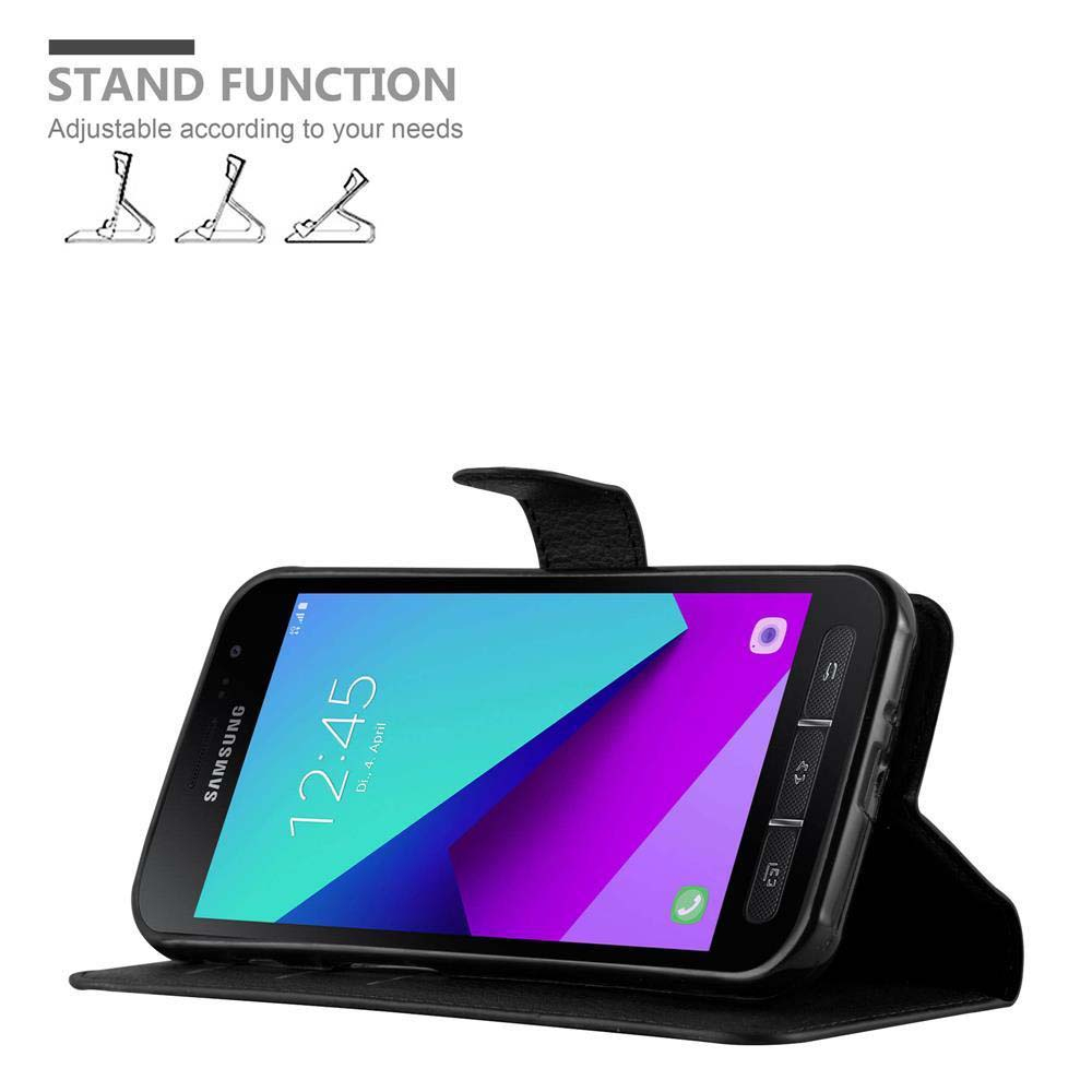Custodia nera per telefono con funzione stand, mostra Samsung alle 12:45.