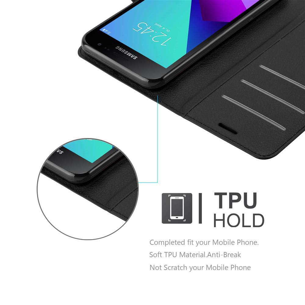Uno smartphone nero in una custodia con logo e testo "TPU HOLD".