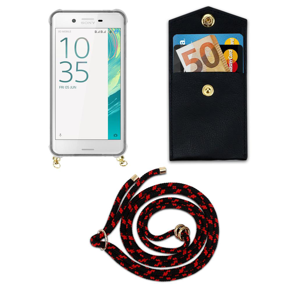 Smartphone mit Hülle, Geldbörse mit Euroschein und Karte, Lanyard.
