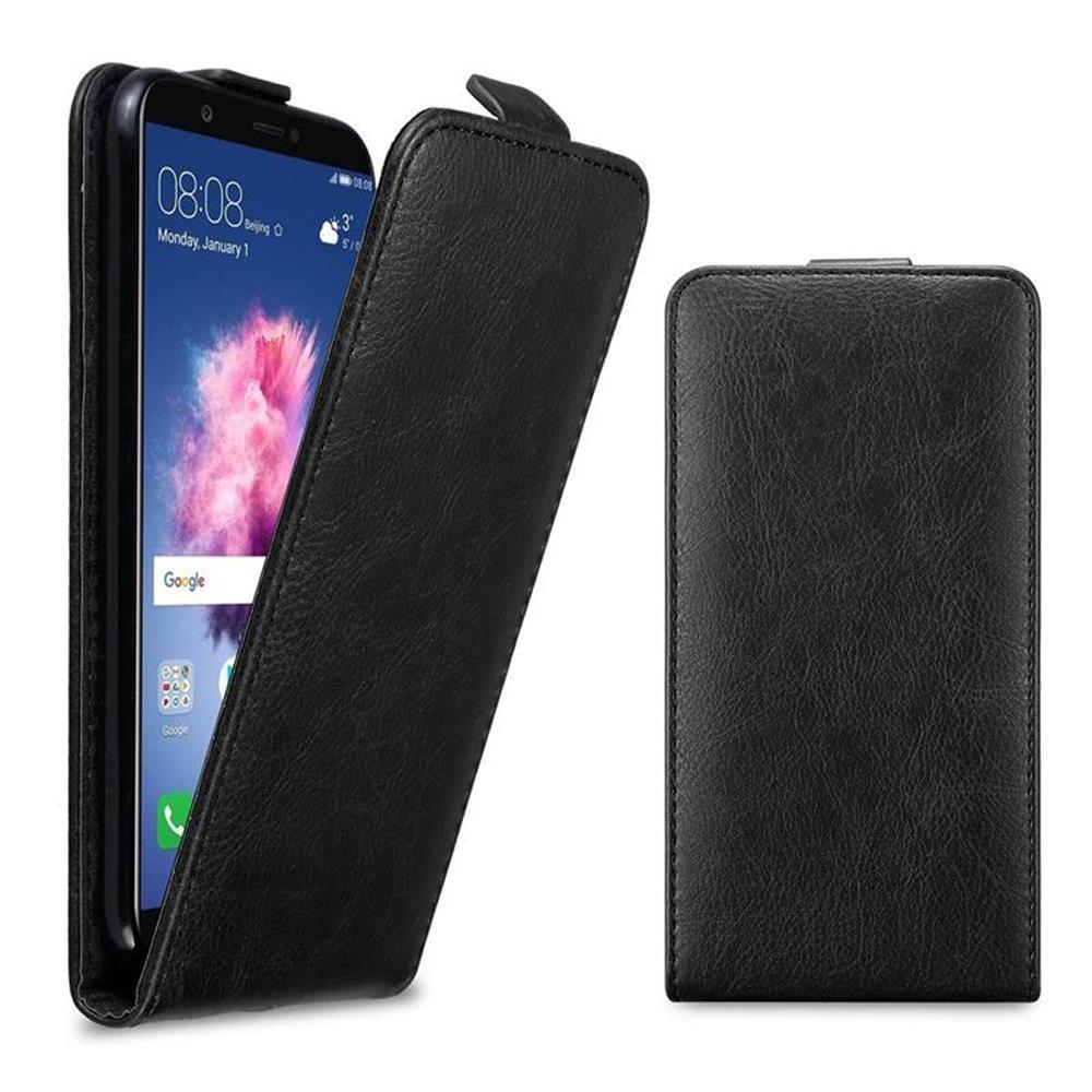 Custodia nera per smartphone aperta e chiusa.