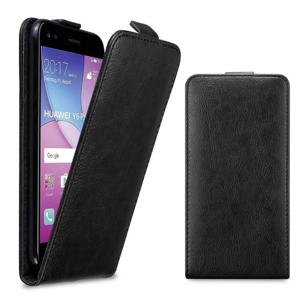 Schwarzes Handy-Flipcase mit aufgeschlagenem Handy auf der linken Seite.