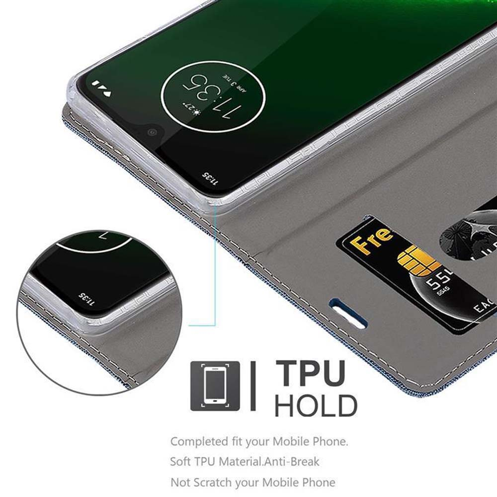 Una custodia a libro per telefono con slot per carte mostra uno smartphone.