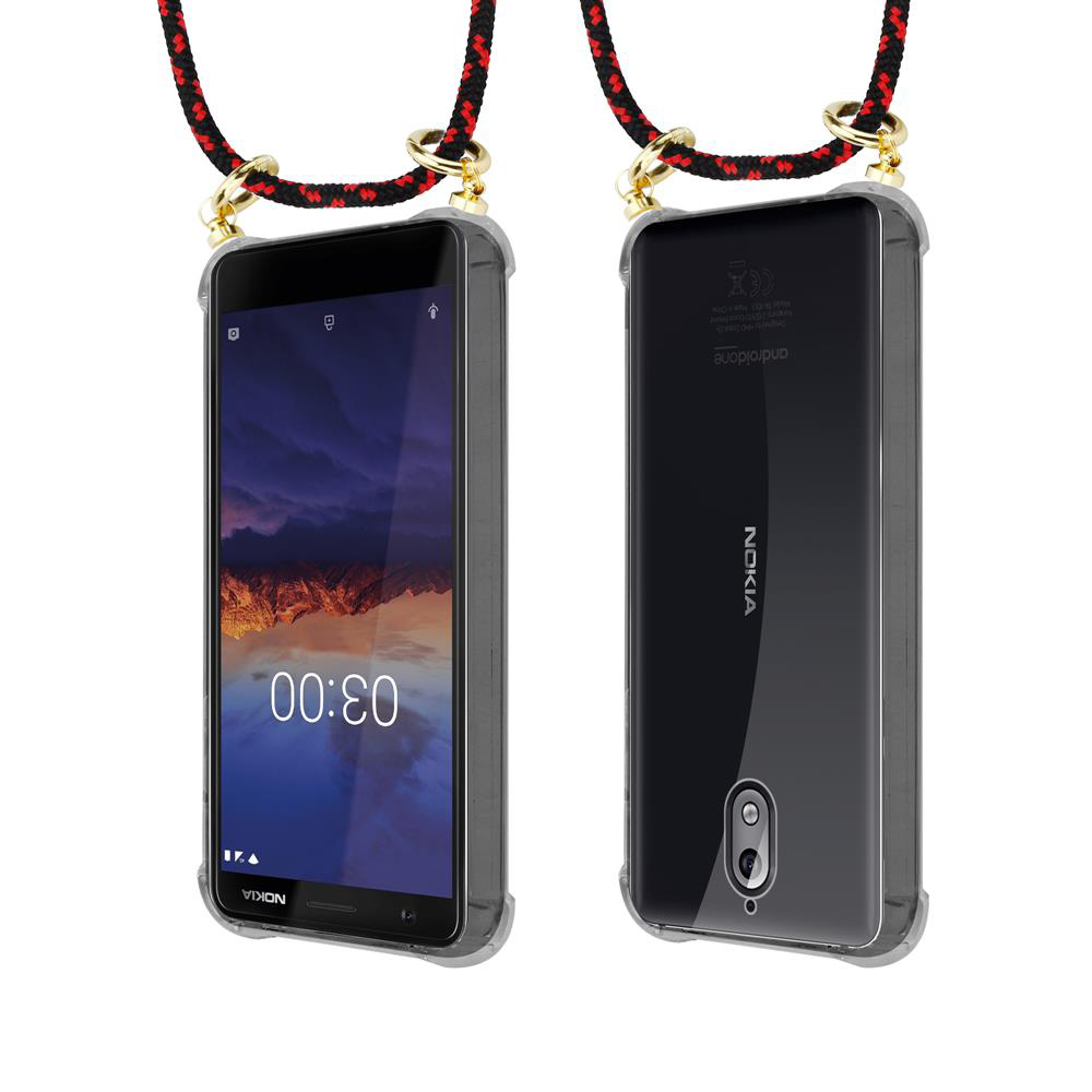 Zwei Nokia Smartphones in transparenten Hüllen mit Lanyards.