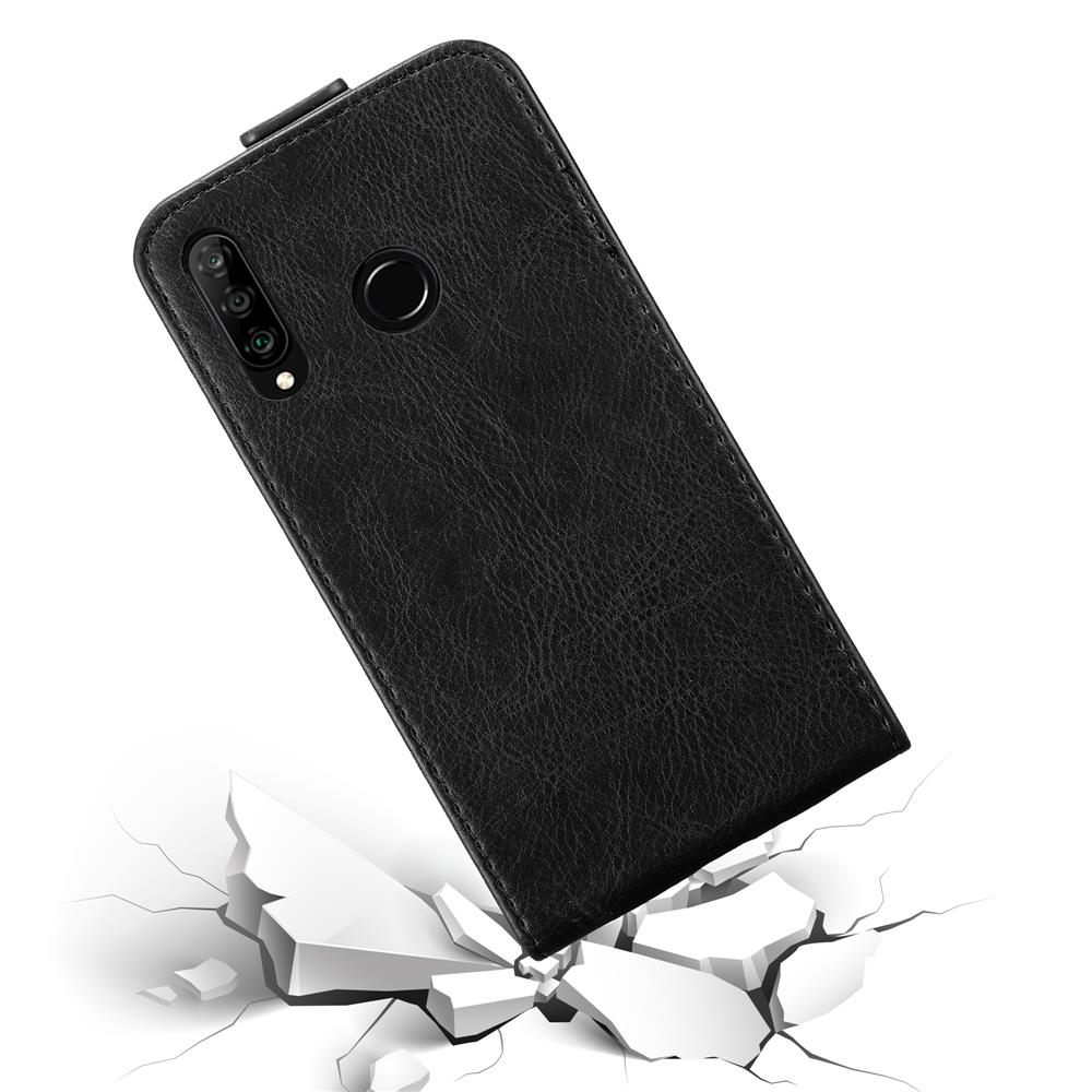 Custodia nera per telefono su suolo incrinato, con texture in pelle.