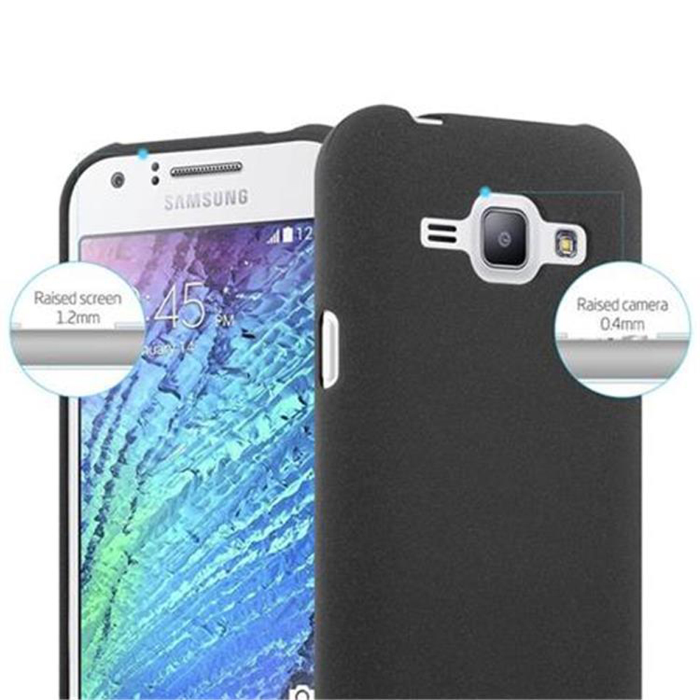 Custodia nera protegge telefono Samsung con protezione rialzata.