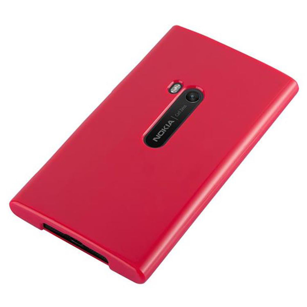 Telefono Nokia rosso con fotocamera e flash.