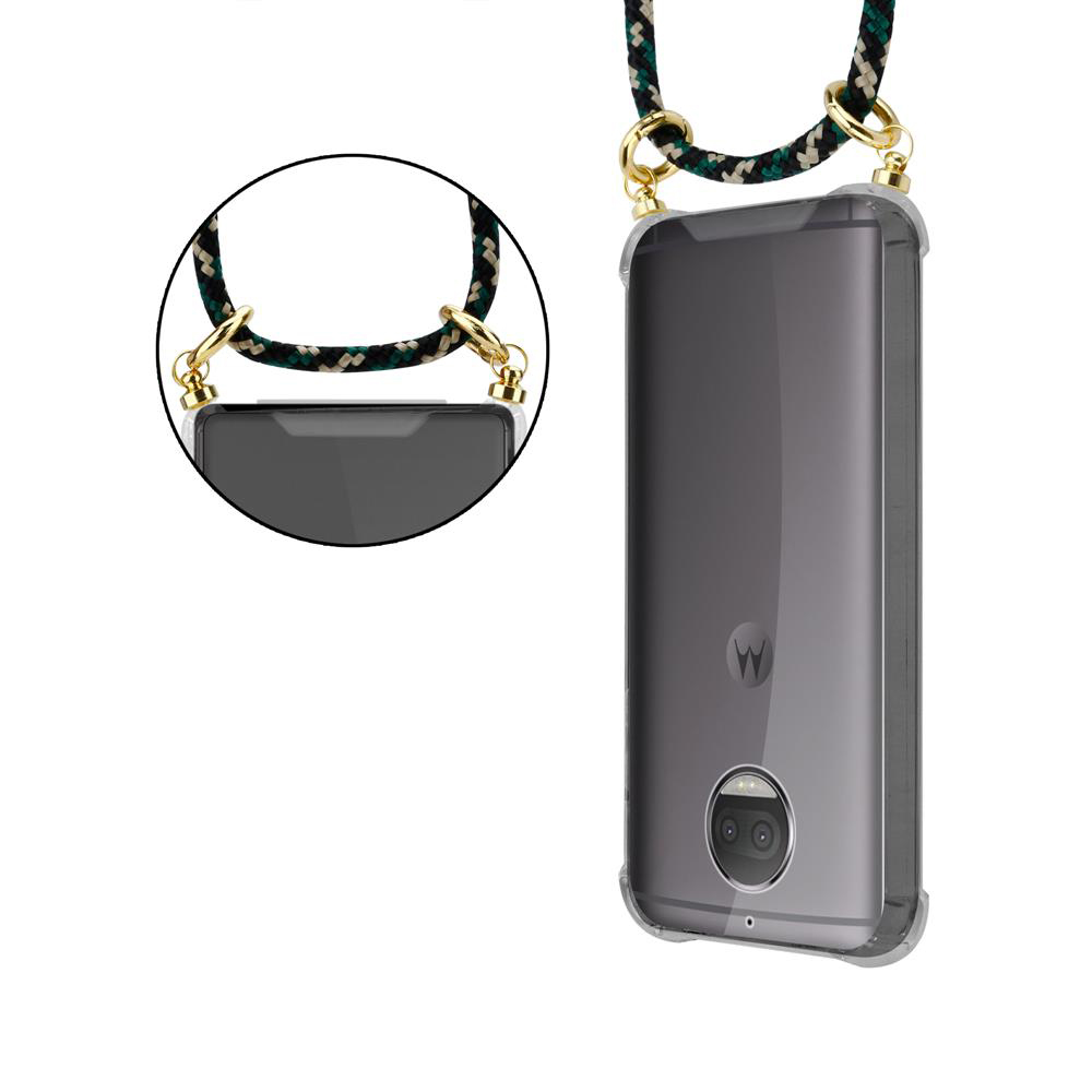 Telefono grigio con laccetto e un primo piano dell'attacco ad anello.
