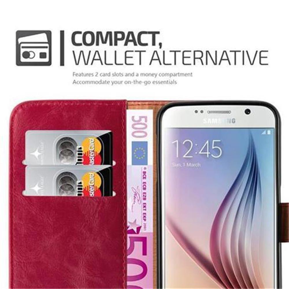 Portafoglio rosso con 2 tasche per carte, banconota e smartphone.