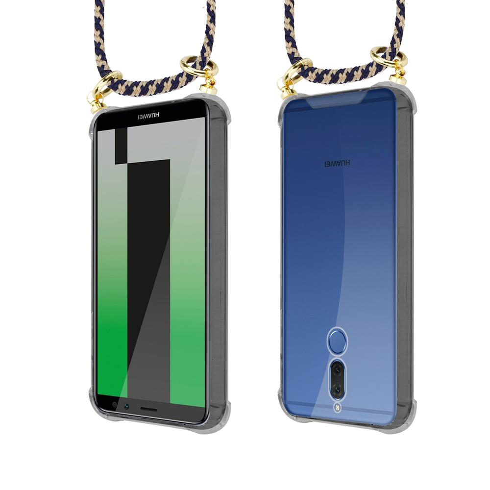 Due telefoni Huawei in custodie trasparenti con cordini su sfondo bianco.