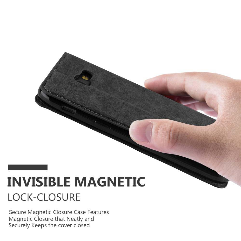 Una mano tiene una custodia per telefono nera con chiusura magnetica.