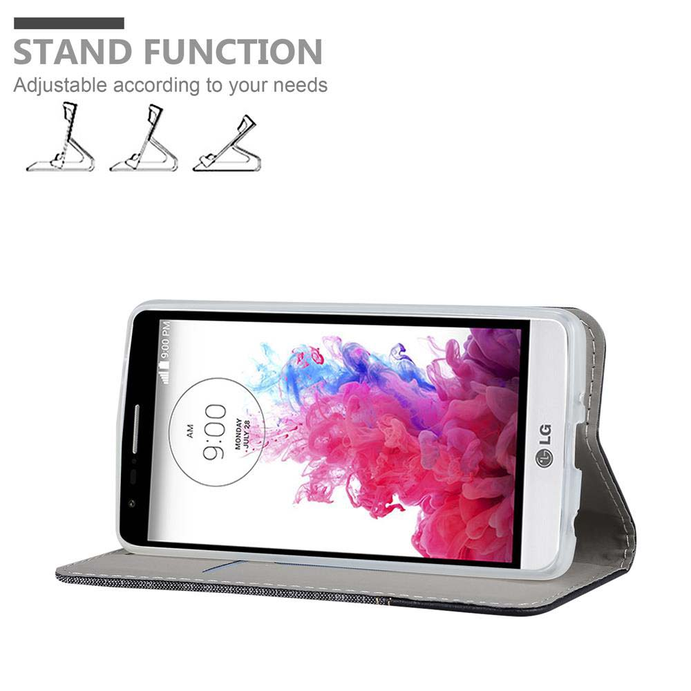 Uno smartphone LG in custodia grigia mostra le 9:00. Funzione stand.