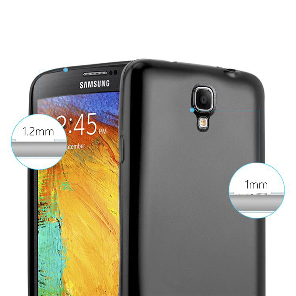 Schwarzes Samsung Handy mit 1,2mm und 1mm Dicke angezeigt.