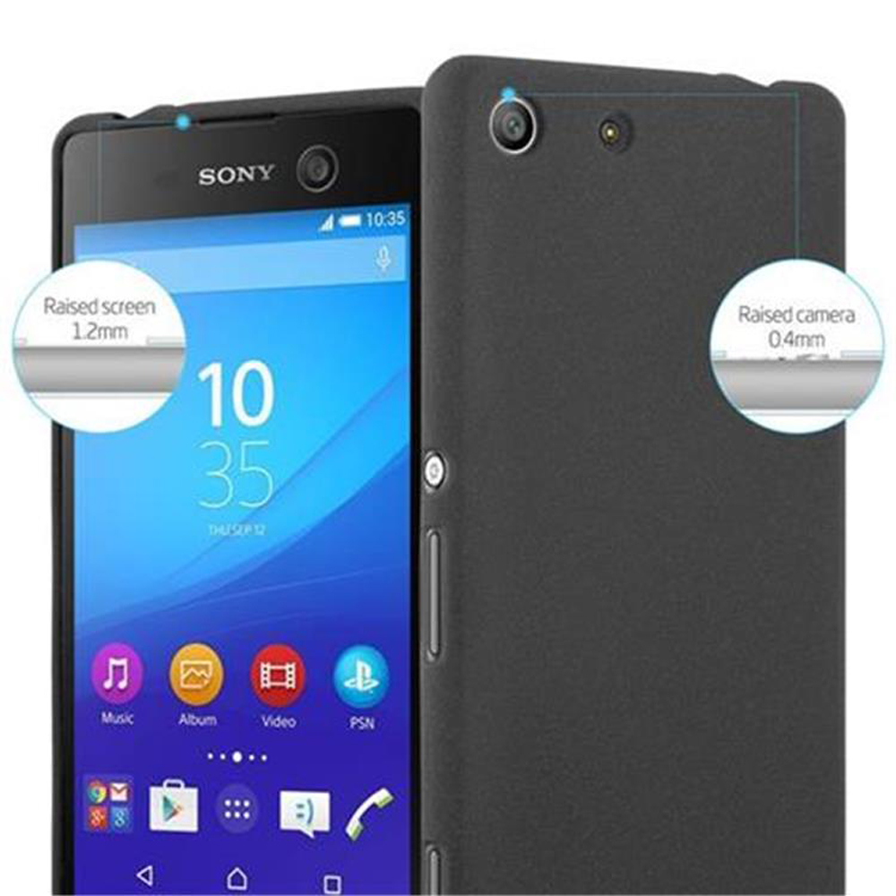 Custodia nera per telefono Sony che mostra protezione rialzata per schermo e fotocamera.