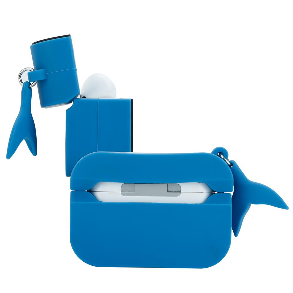 Blaue Hülle für Kopfhörer mit Wal-Anhänger, geöffnet.