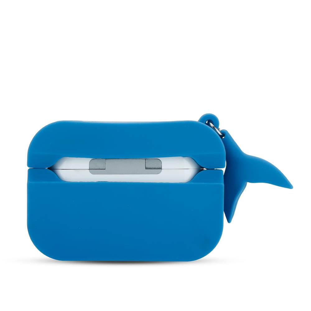Blaue Wal-Hülle für Kopfhörer mit weißem Ladecase.