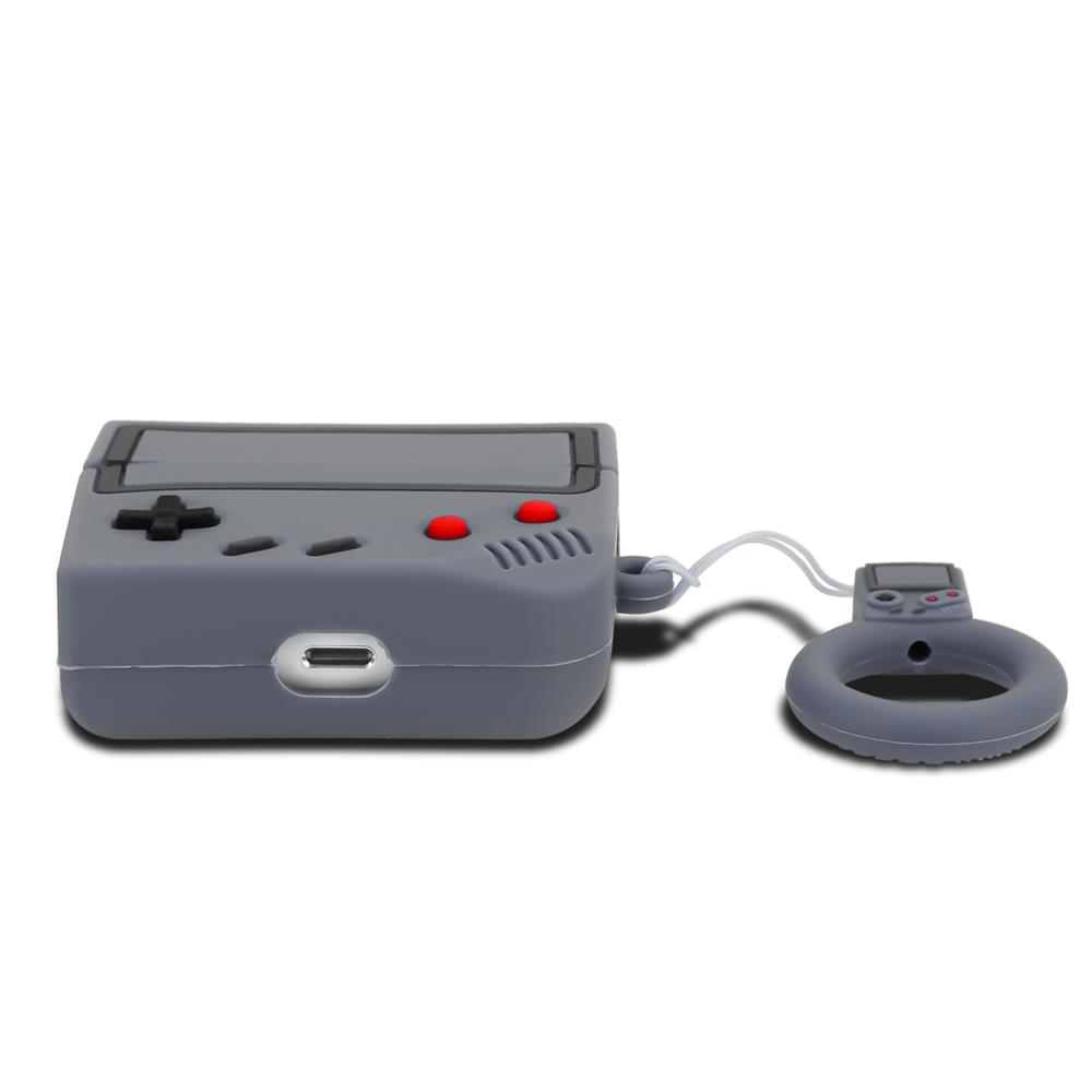 Grauer Retro-Handheld-Gaming-Controller mit einem Ring-Lanyard.