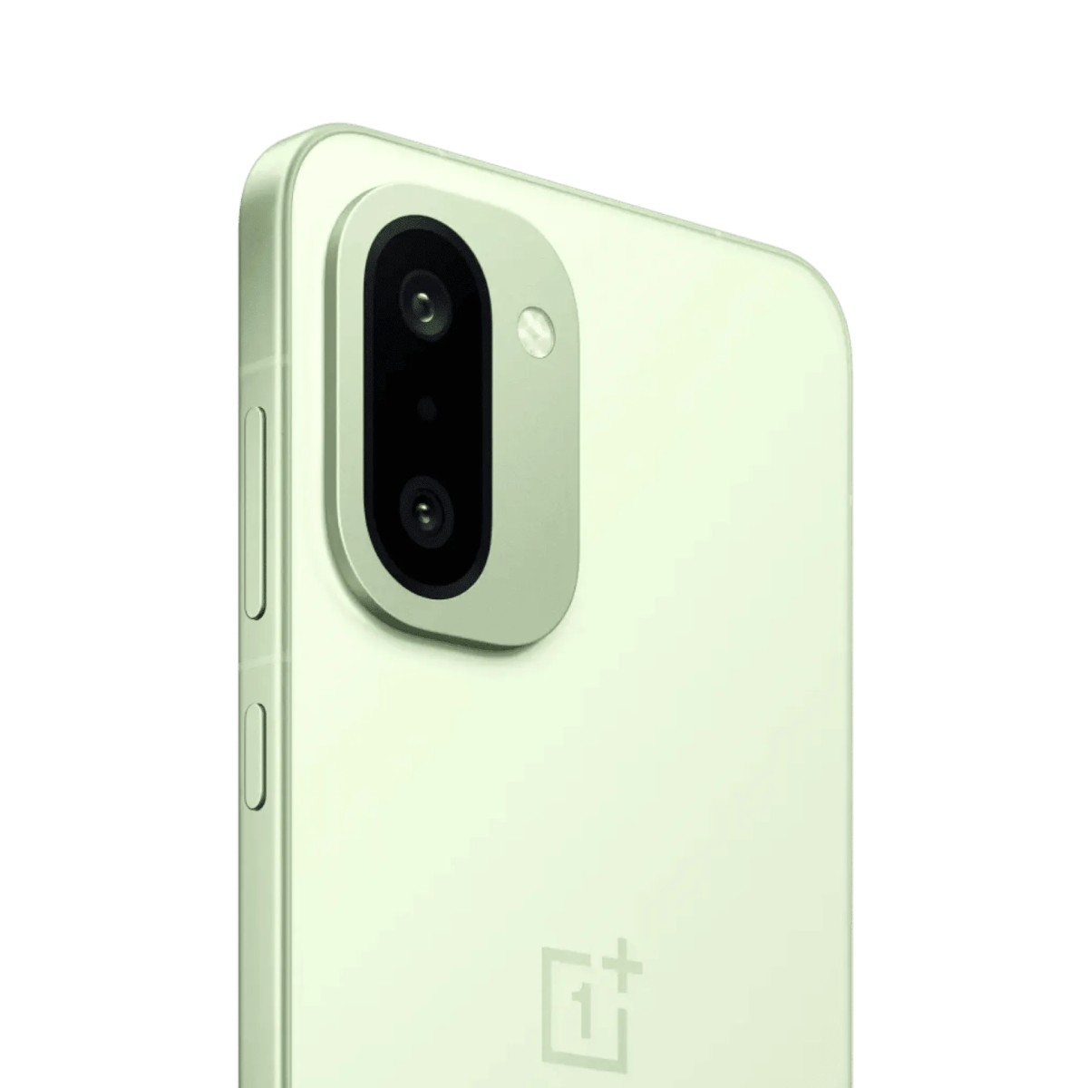 Ein hellgrünes Smartphone mit einem Kameramodul mit zwei Linsen.