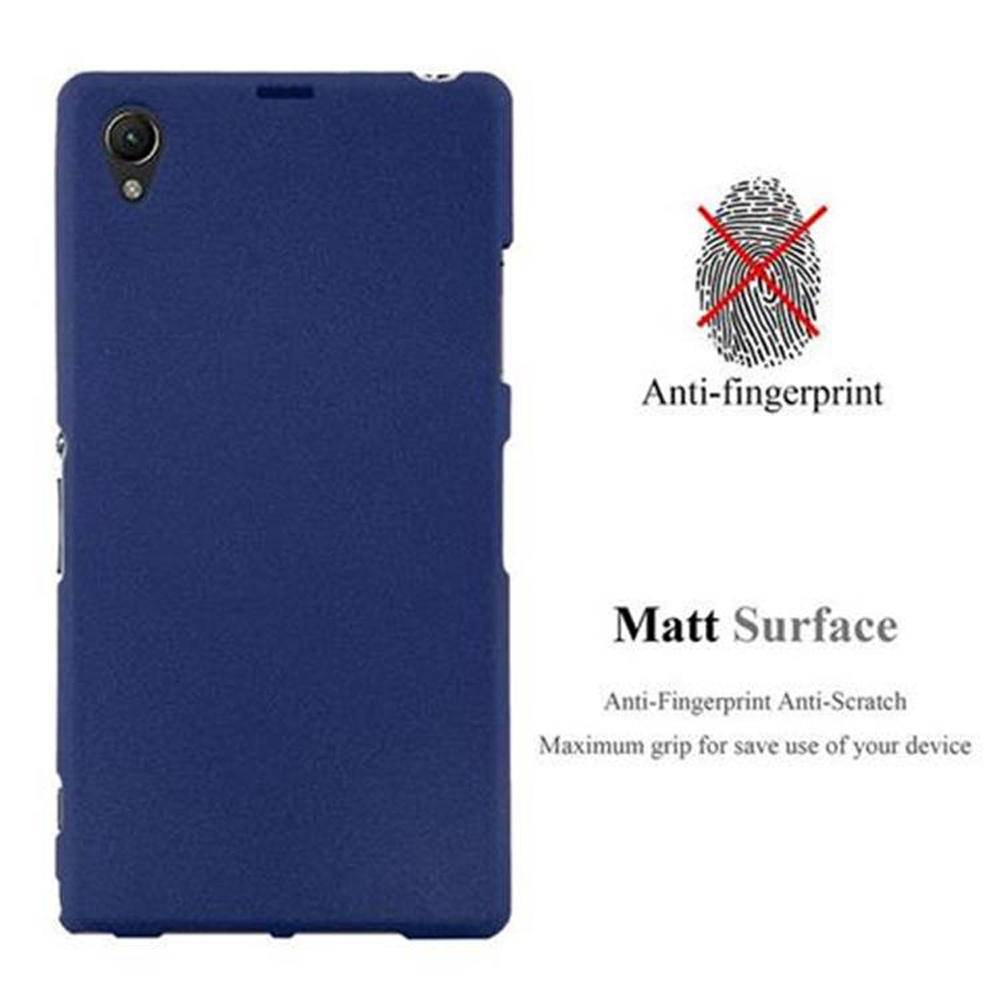 Funda de teléfono azul oscuro con superficie mate, diseño anti-huellas.