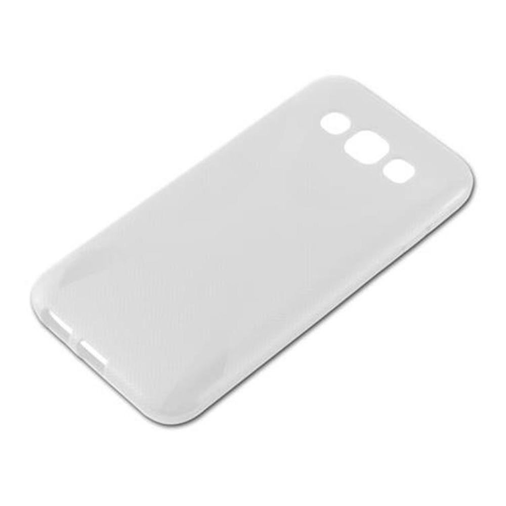 Funda de teléfono blanca con recortes para cámara y flash.