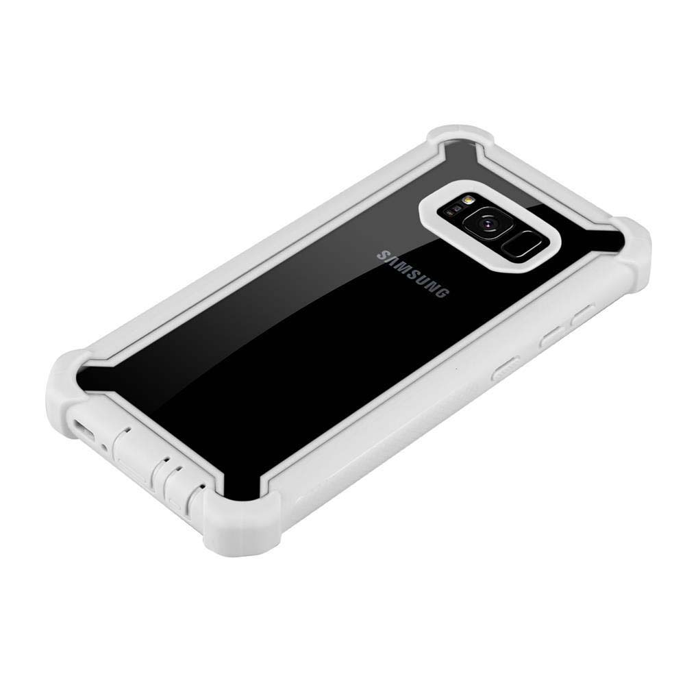 Una custodia protettiva bianca per uno smartphone Samsung nero.