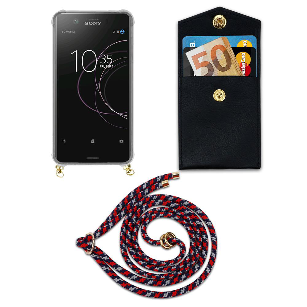 Sony Smartphone mit schwarzer Tasche, Euros und Schnur