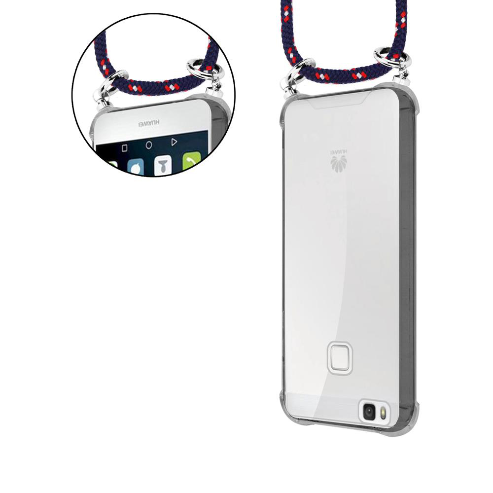 Uno smartphone in custodia trasparente con cordino