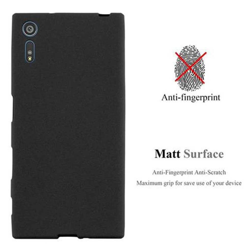 Cover nera per telefono con testo anti-impronta e superficie opaca.