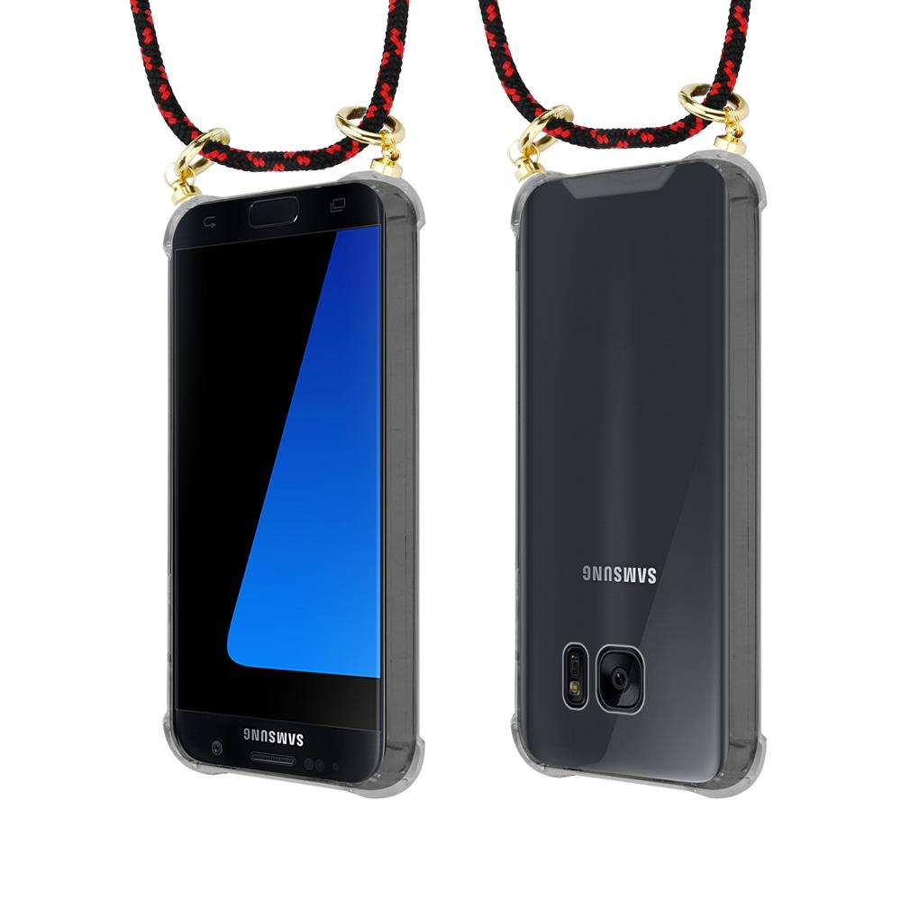 Due smartphone in custodie trasparenti, attaccati a cordini.