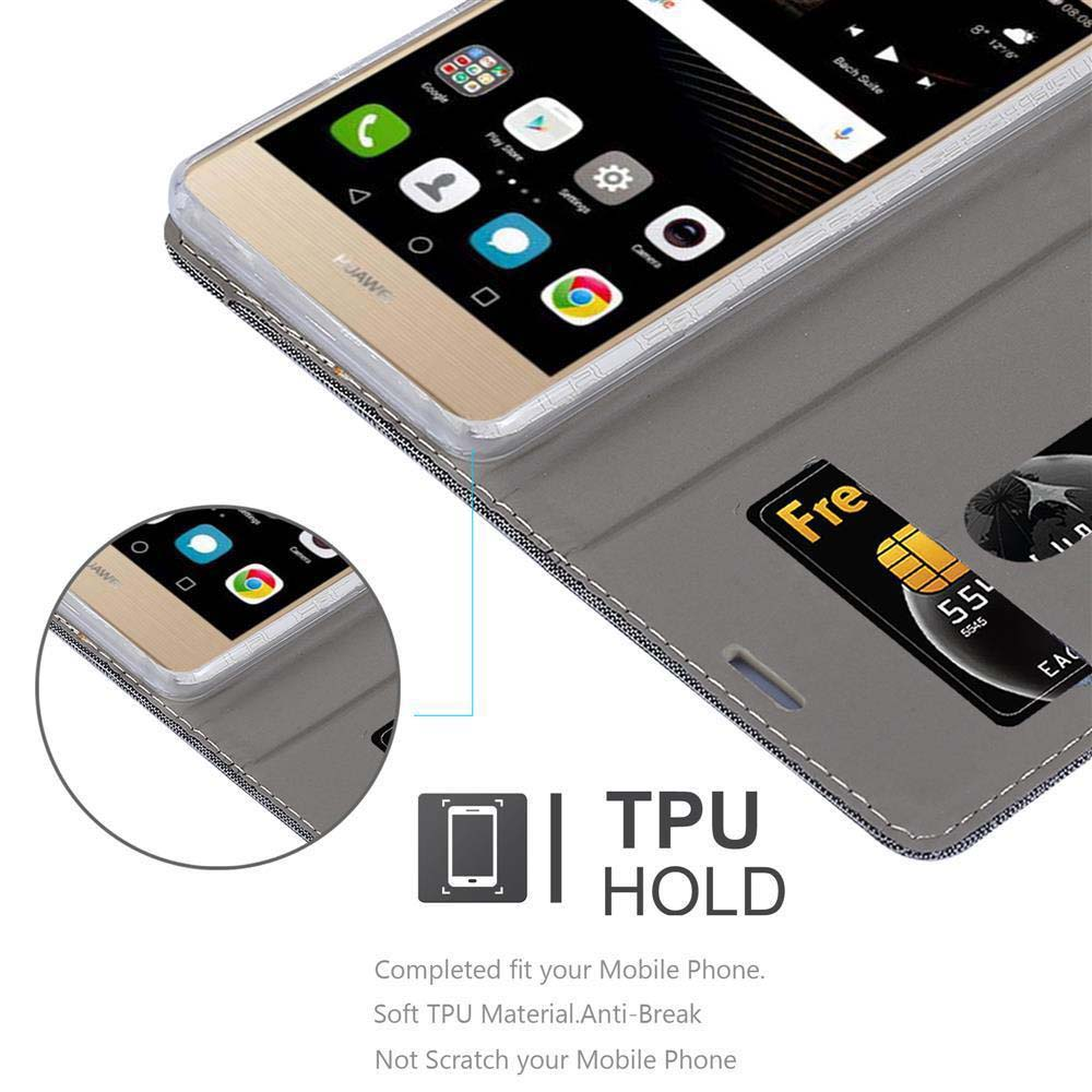 Un telefono Huawei dorato in una custodia con slot per carte.