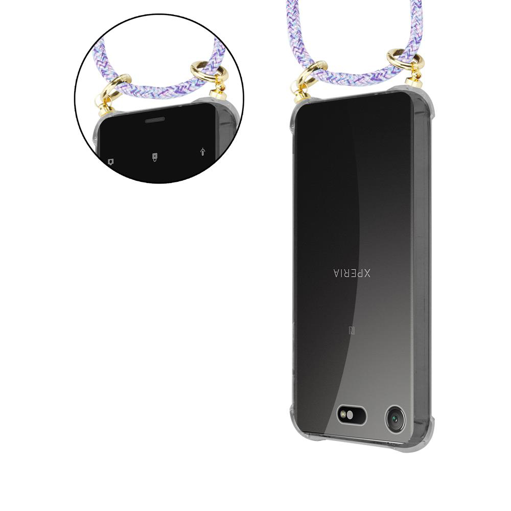 Ein Smartphone mit einem transparenten Gehäuse und einem gestreiften Band.