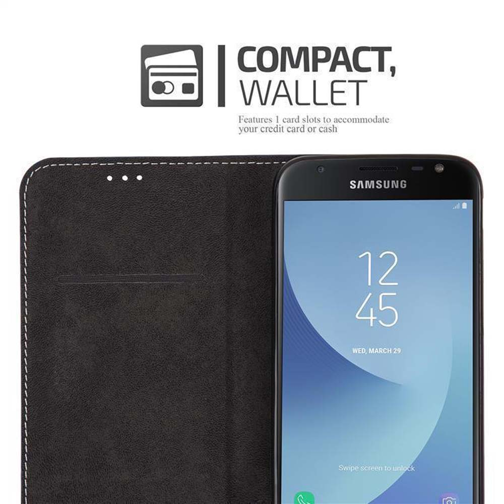 Custodia nera per telefono stile portafoglio con telefono Samsung.