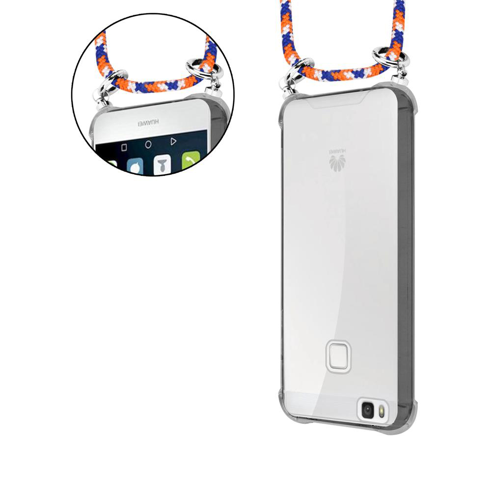 Custodia trasparente con laccetto per telefono Huawei, primo piano di schermo e retro.