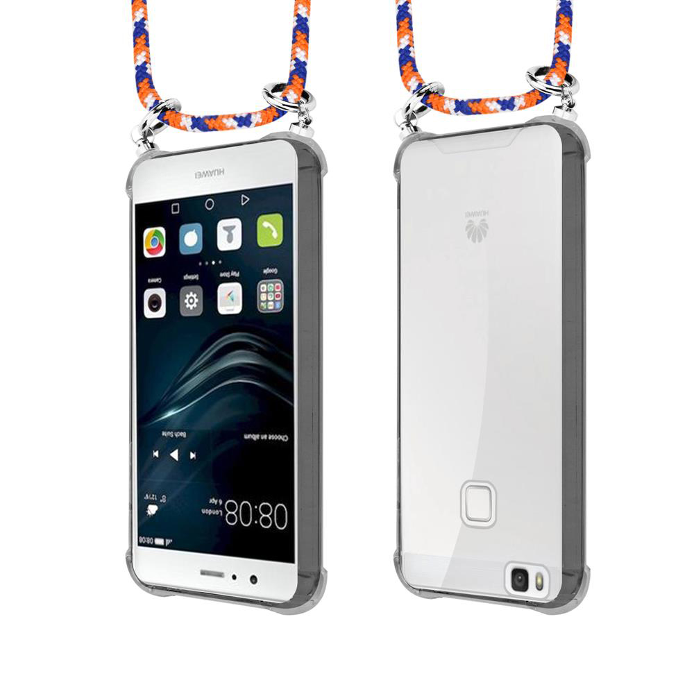 Due telefoni Huawei, fronte e retro, con cordini arancioni/blu.