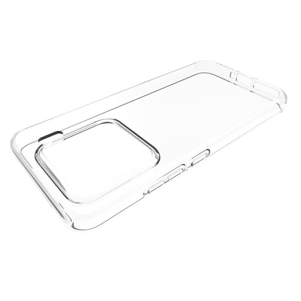 Custodia trasparente per telefono con foro fotocamera.