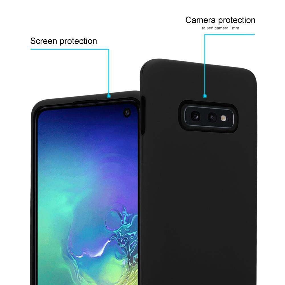 Custodia nera per telefono con protezione fotocamera e schermo.